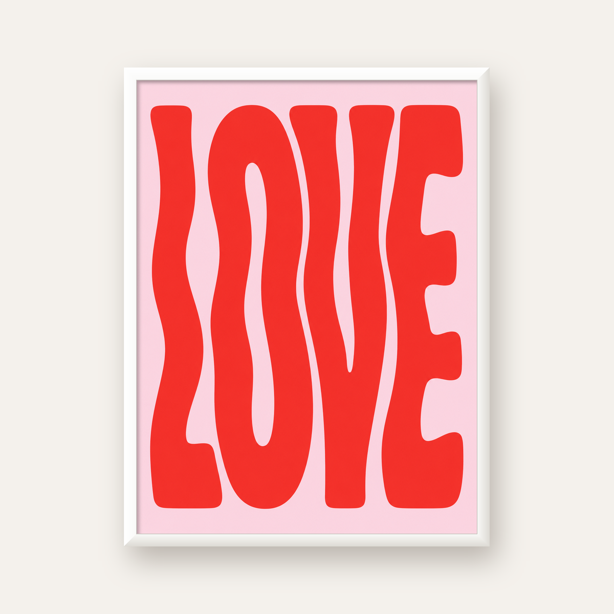 LOVE Yazılı Modern Tipografik Kırmızı Poster Baskı — beyaz çerçeveli dikey poster