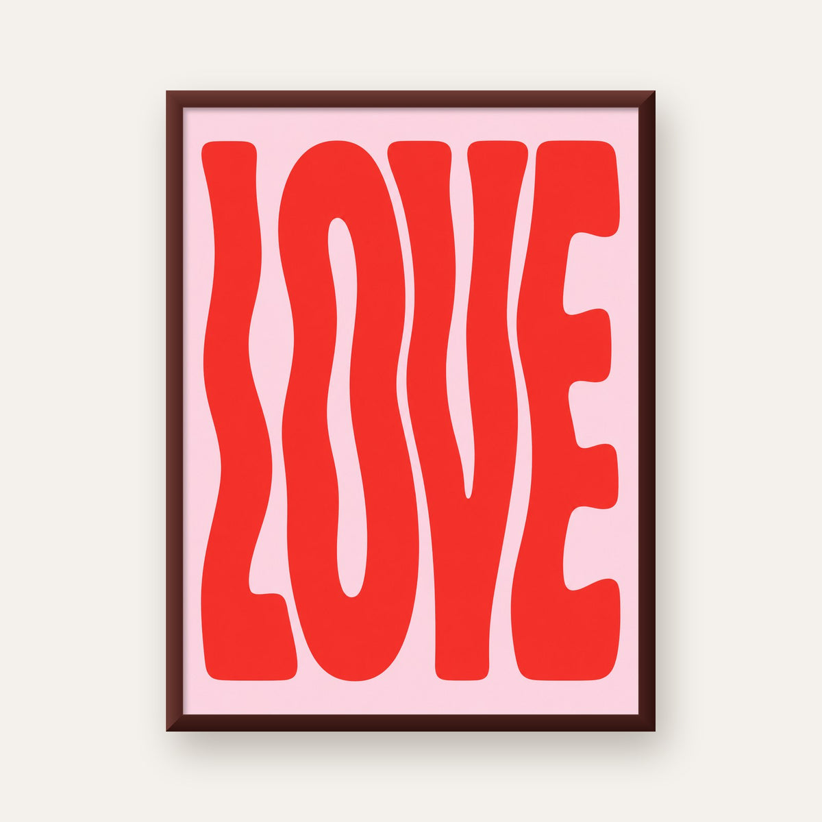 LOVE Yazılı Modern Tipografik Kırmızı Poster Baskı — ceviz çerçeveli