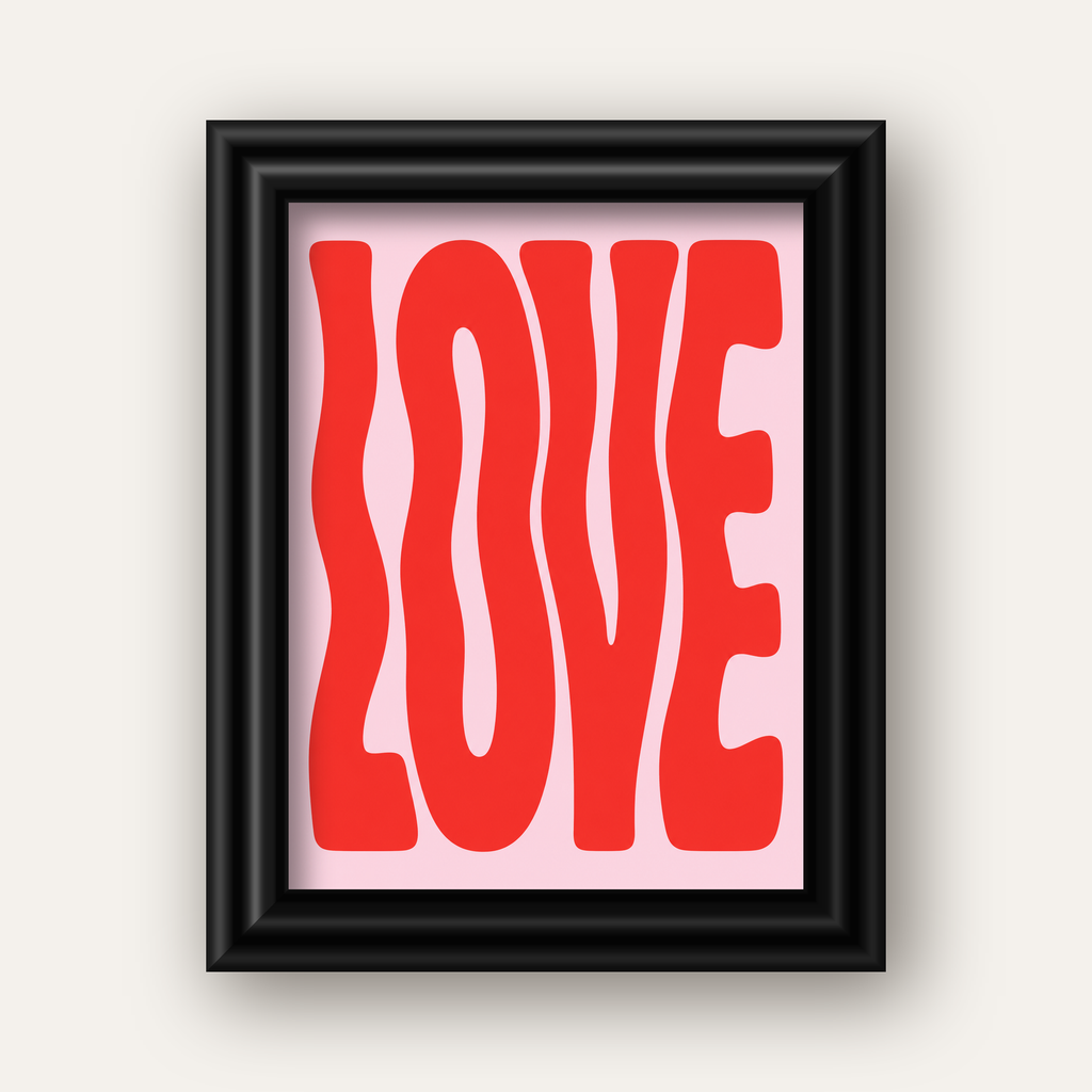 LOVE Yazılı Modern Tipografik Kırmızı Poster Baskı — siyah galeri çerçeveli