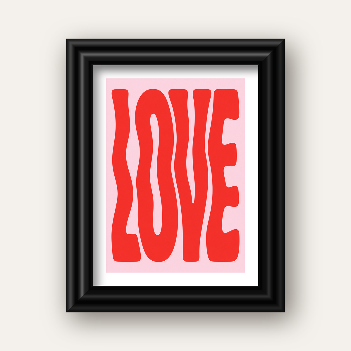 LOVE Yazılı Modern Tipografik Kırmızı Poster Baskı — siyah galeri çerçeveli paspartulu