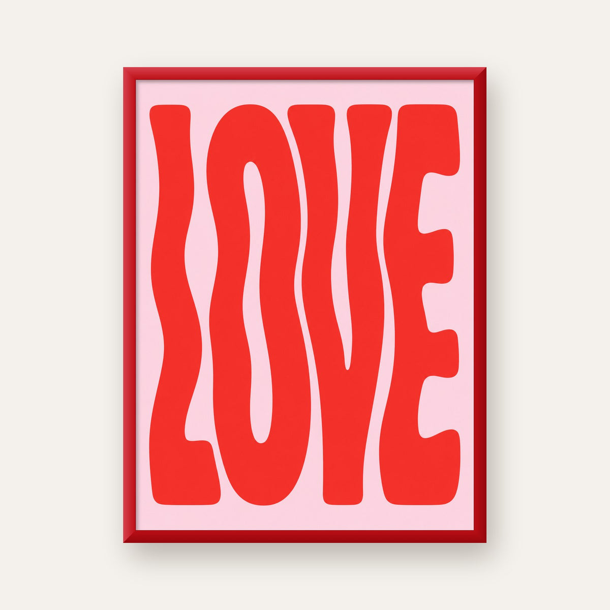 LOVE Yazılı Modern Tipografik Kırmızı Poster Baskı — kırmızı çerçeveli