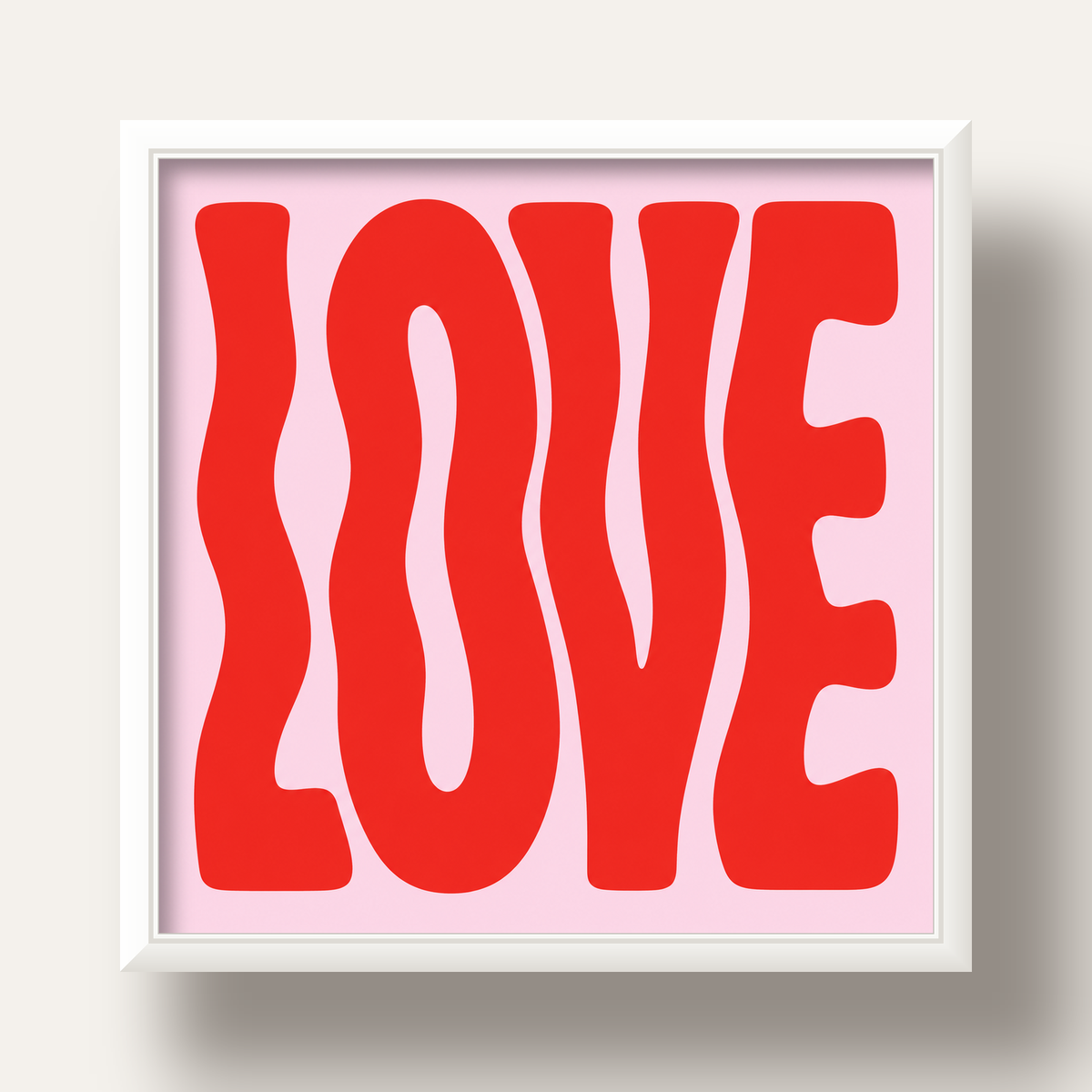 LOVE Yazılı Modern Tipografik Kırmızı Poster Baskı — beyaz derin çerçeveli