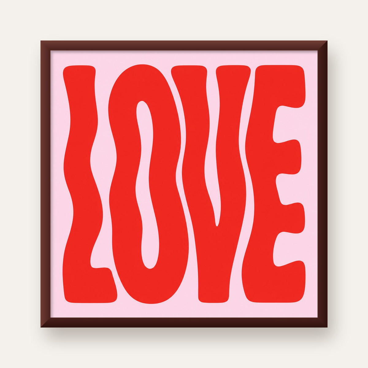 LOVE Yazılı Modern Tipografik Kırmızı Poster Baskı — ceviz çerçeveli
