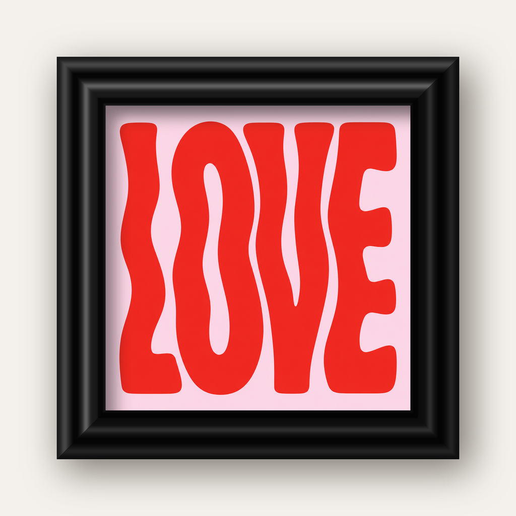 LOVE Yazılı Modern Tipografik Kırmızı Poster Baskı — siyah galeri çerçeveli