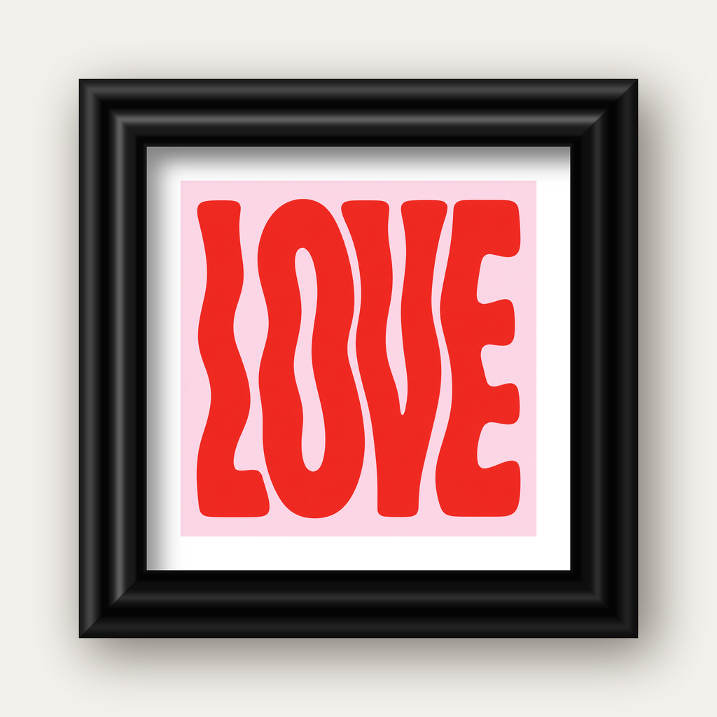 LOVE Yazılı Modern Tipografik Kırmızı Poster Baskı — siyah galeri çerçeveli paspartulu