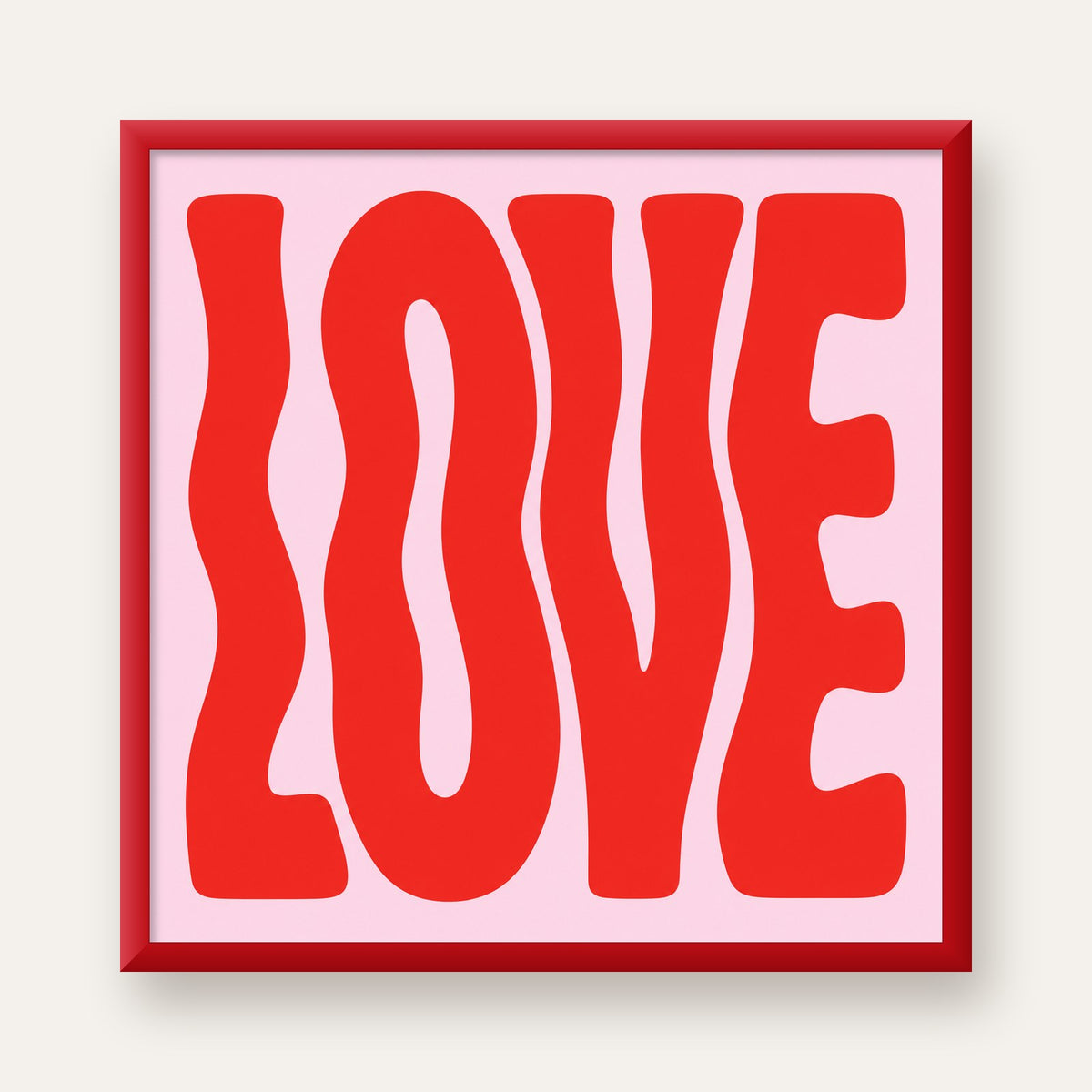LOVE Yazılı Modern Tipografik Kırmızı Poster Baskı — kırmızı çerçeveli