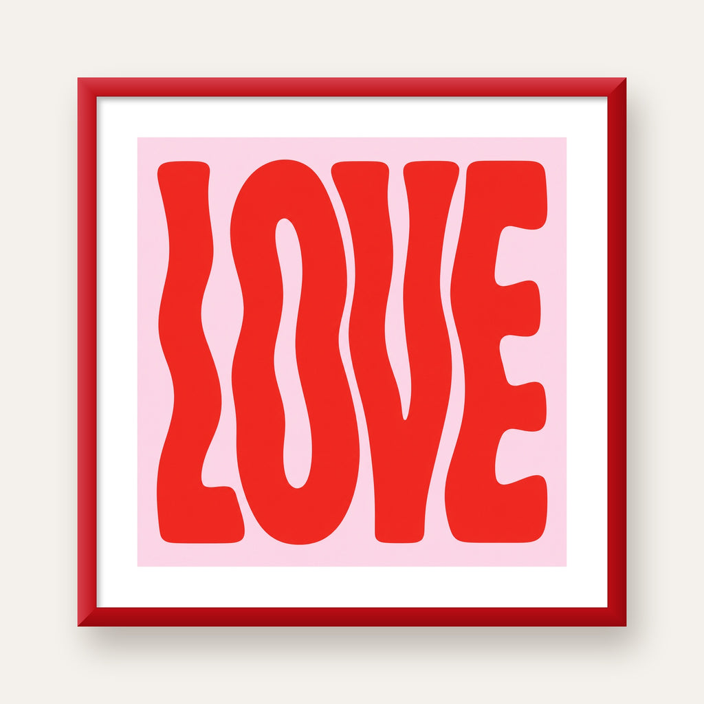 LOVE Yazılı Modern Tipografik Kırmızı Poster Baskı — kırmızı çerçeveli paspartulu