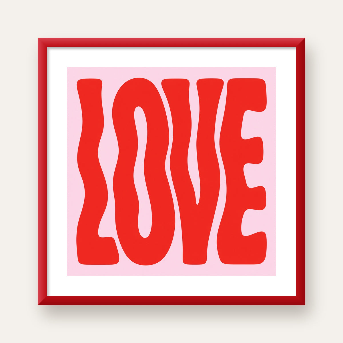 LOVE Yazılı Modern Tipografik Kırmızı Poster Baskı — kırmızı çerçeveli paspartulu