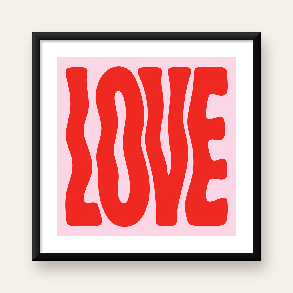 LOVE Yazılı Modern Tipografik Kırmızı Poster Baskı — Kare baskı, beyaz paspartulu