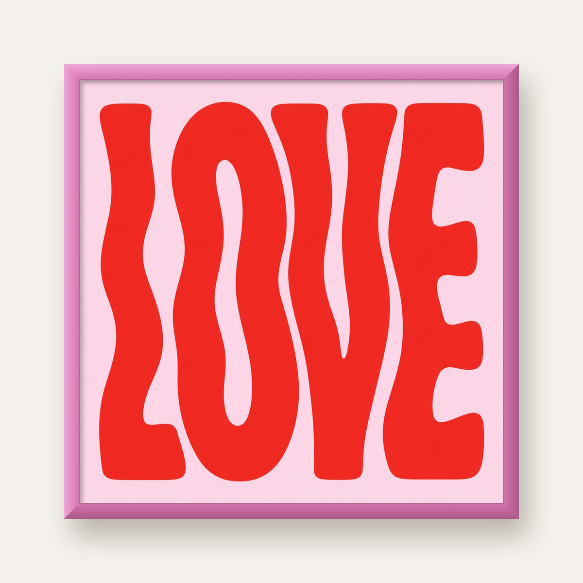 LOVE Yazılı Modern Tipografik Kırmızı Poster Baskı — pembe çerçeveli