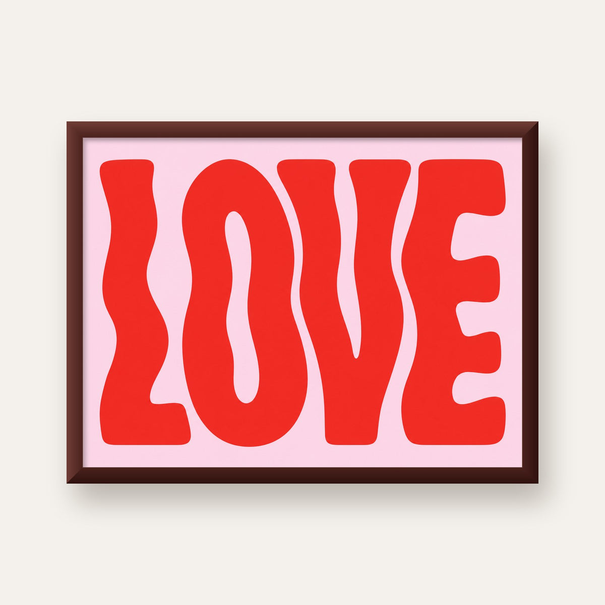 LOVE Yazılı Modern Tipografik Kırmızı Poster Baskı — ceviz çerçeveli