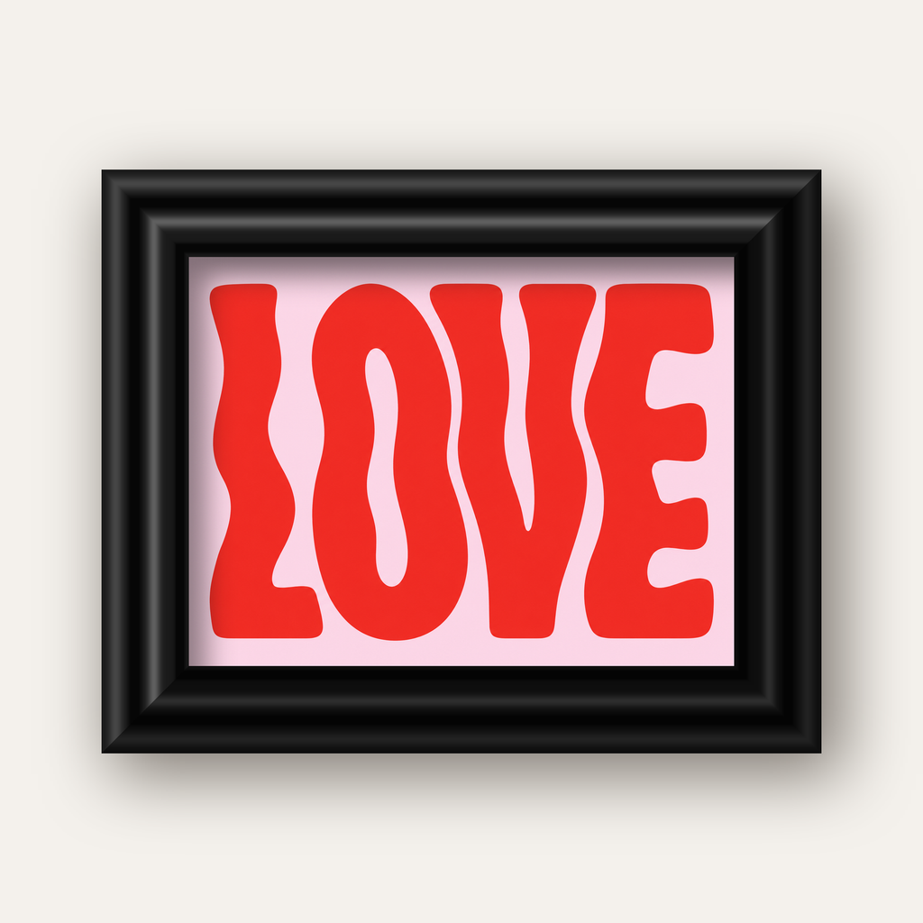 LOVE Yazılı Modern Tipografik Kırmızı Poster Baskı — siyah galeri çerçeveli