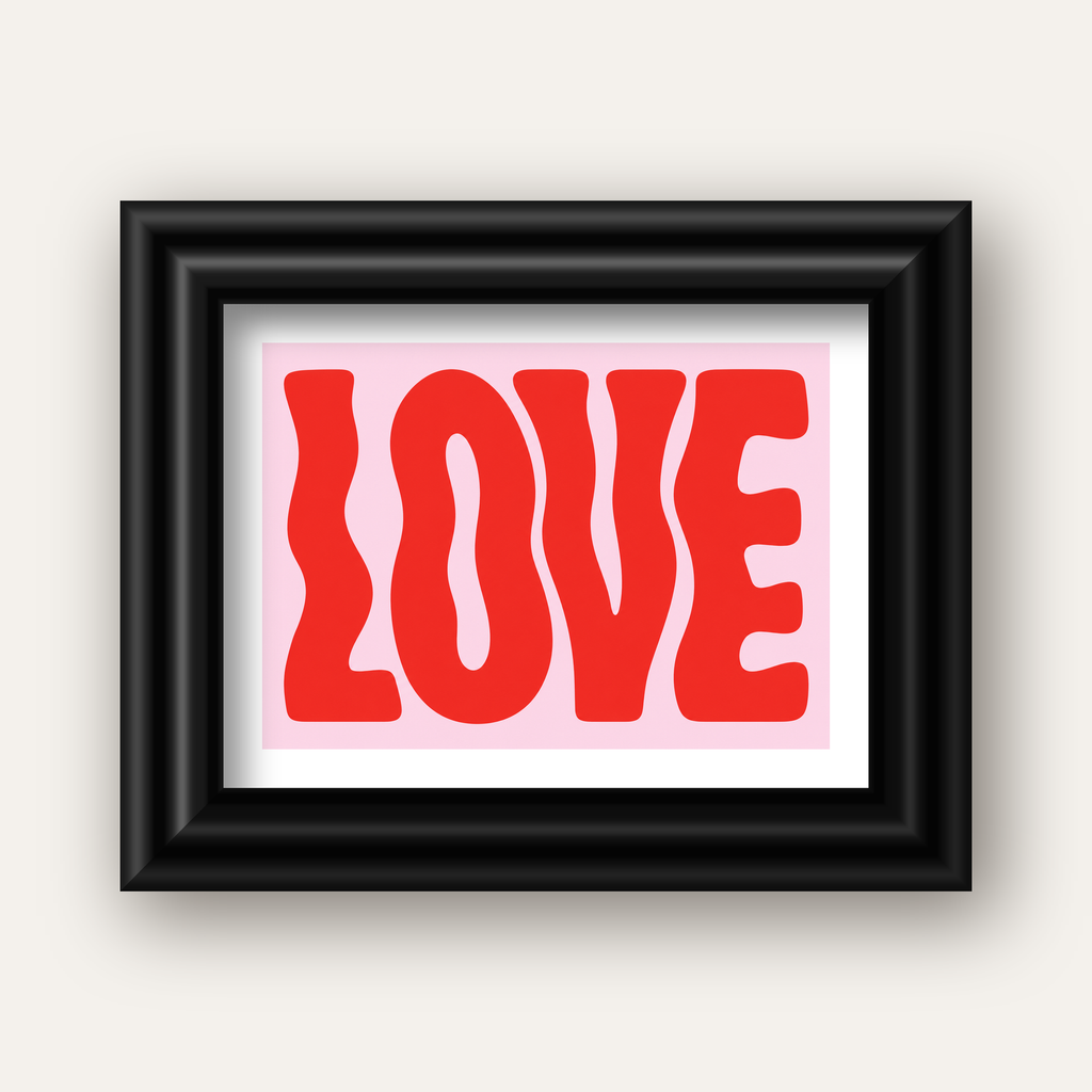 LOVE Yazılı Modern Tipografik Kırmızı Poster Baskı — siyah galeri çerçeveli paspartulu