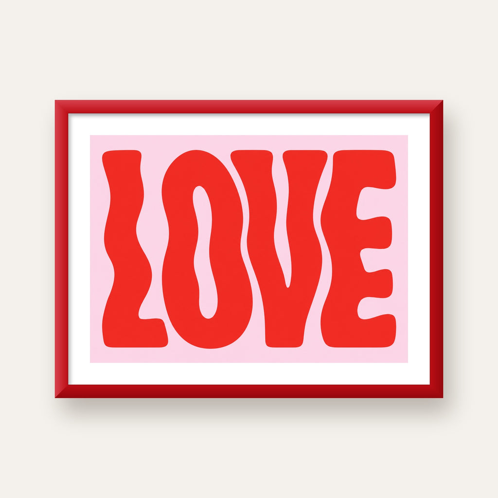 LOVE Yazılı Modern Tipografik Kırmızı Poster Baskı — kırmızı çerçeveli paspartulu