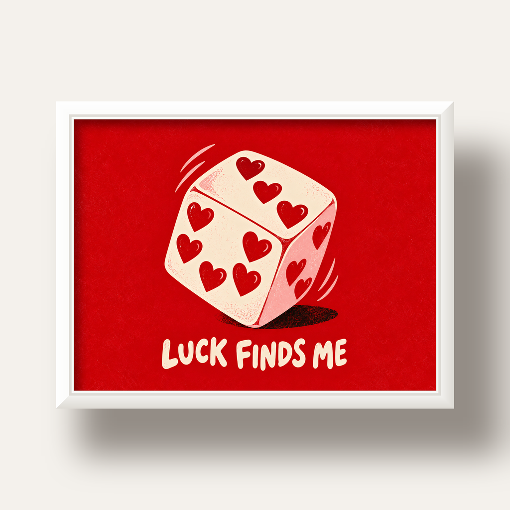 Luck Finds Me — Kalpli Zar — beyaz derin çerçeveli