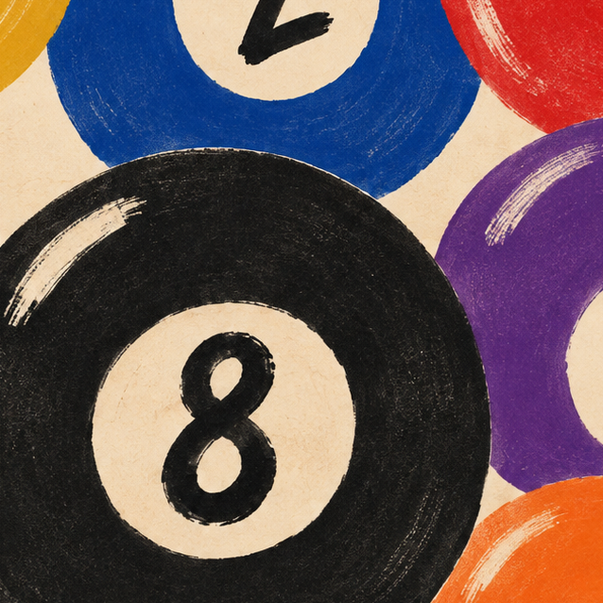 Renkli Bilardo Topları İllüstrasyon Poster – Lucky Break — baskının yakın çekimi, kâğıt dokusu ve renk detayı