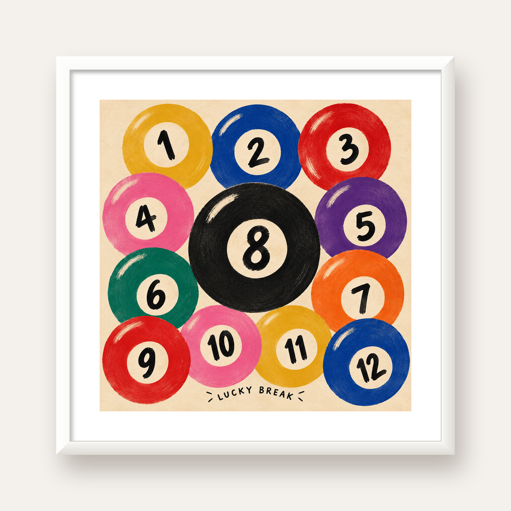 Renkli Bilardo Topları İllüstrasyon Poster – Lucky Break — beyaz çerçeveli kare poster