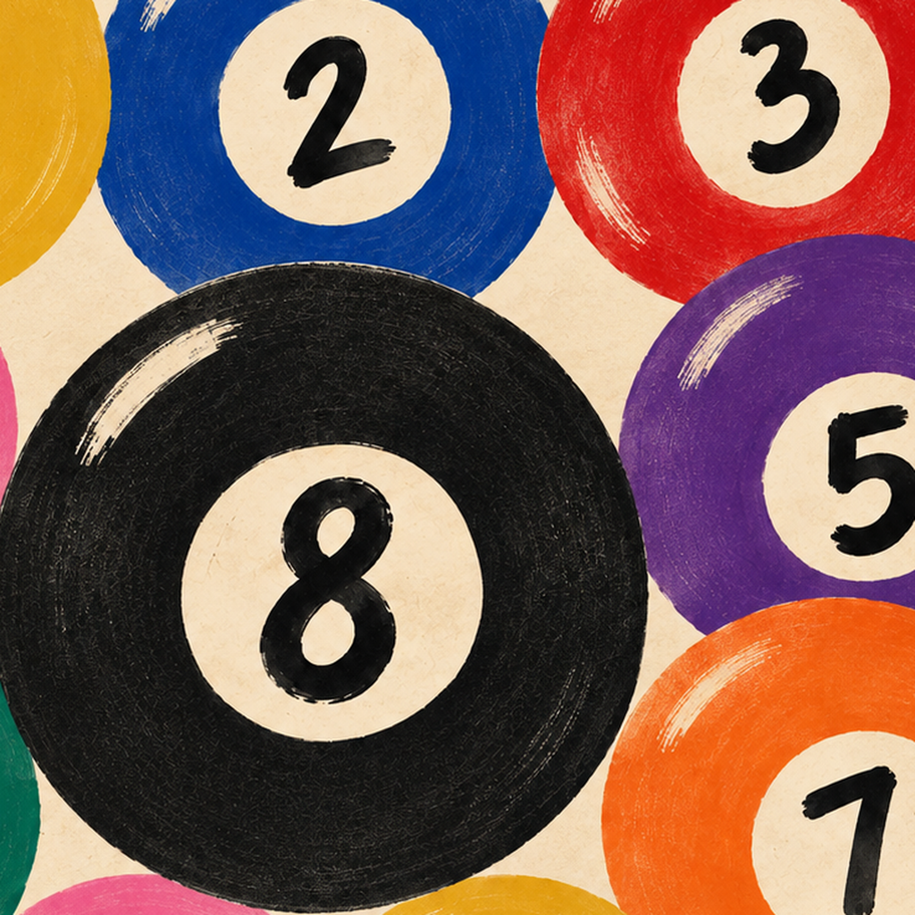 Renkli Bilardo Topları İllüstrasyon Poster – Lucky Break — baskının yakın çekimi, kâğıt dokusu ve renk detayı