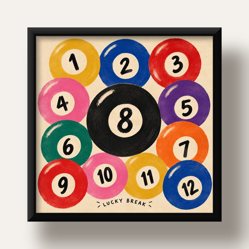 Renkli Bilardo Topları İllüstrasyon Poster – Lucky Break — siyah derin çerçeveli