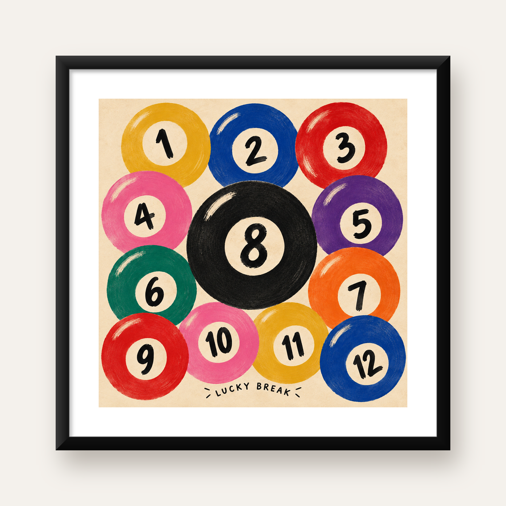 Renkli Bilardo Topları İllüstrasyon Poster – Lucky Break — Kare baskı, beyaz paspartulu