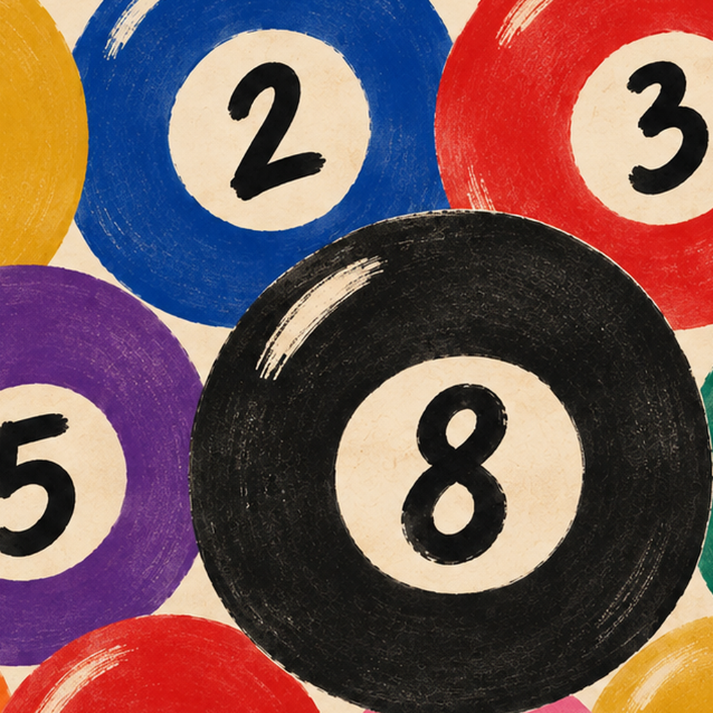 Renkli Bilardo Topları İllüstrasyon Poster – Lucky Break — baskının yakın çekimi, kâğıt dokusu ve renk detayı
