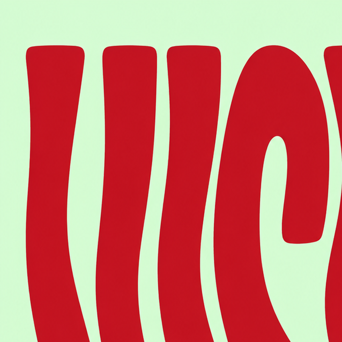 Modern Dalgalı Tipografi 'LUCKY' Kırmızı Poster — baskının yakın çekimi, kâğıt dokusu ve renk detayı