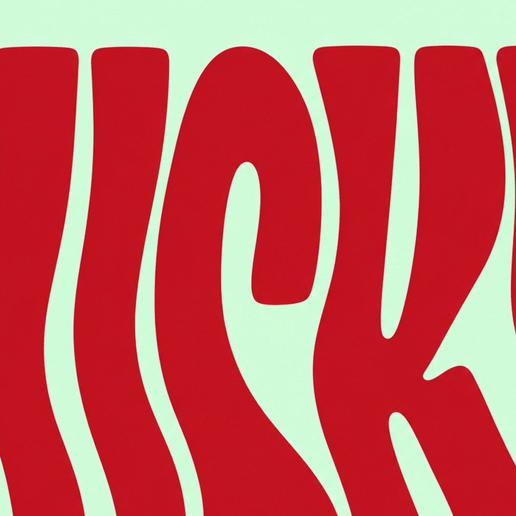 Modern Dalgalı Tipografi 'LUCKY' Kırmızı Poster — baskının yakın çekimi, kâğıt dokusu ve renk detayı