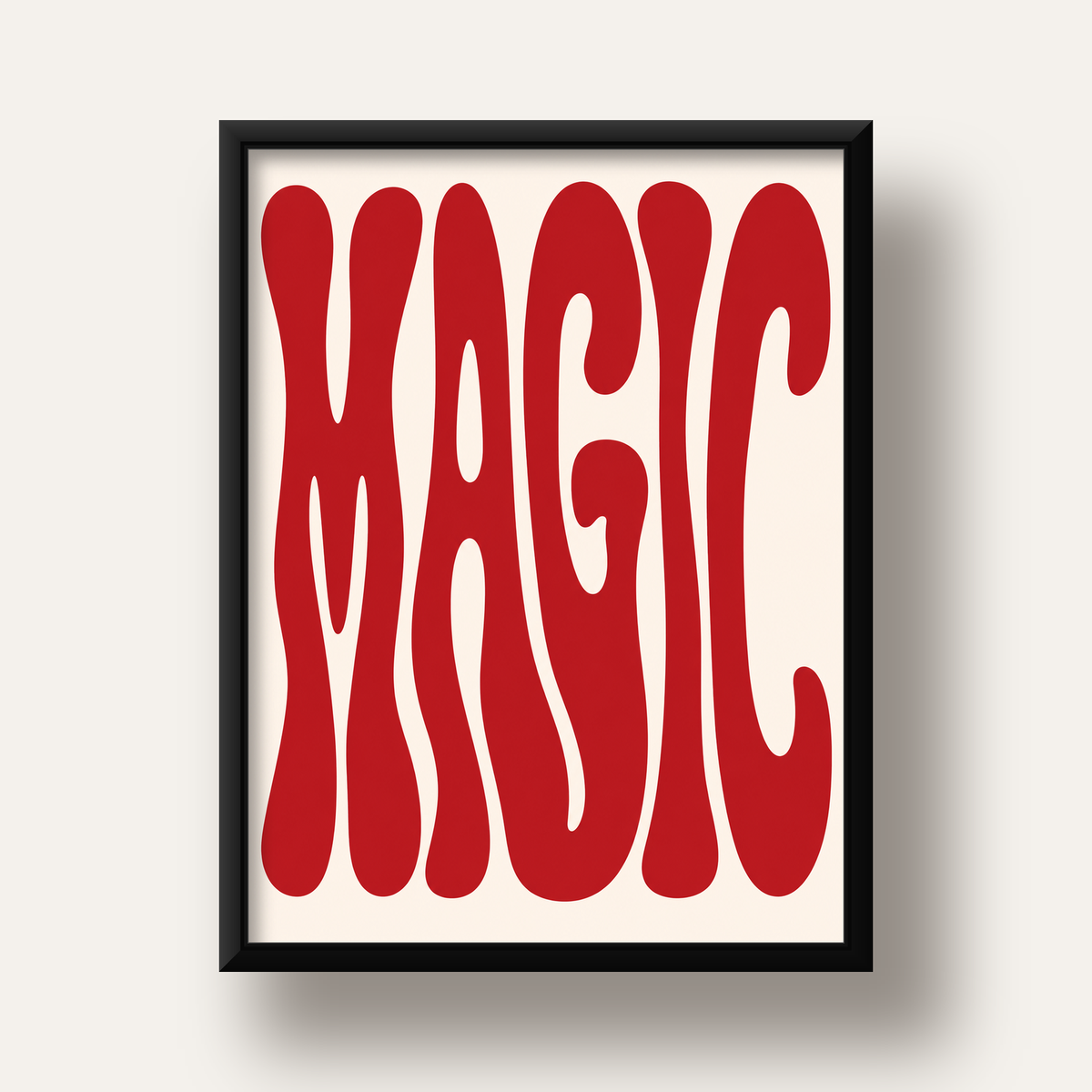 Retro Tipografi Magic Poster – Kırmızı Dalgalı Harfler Dekor — siyah derin çerçeveli