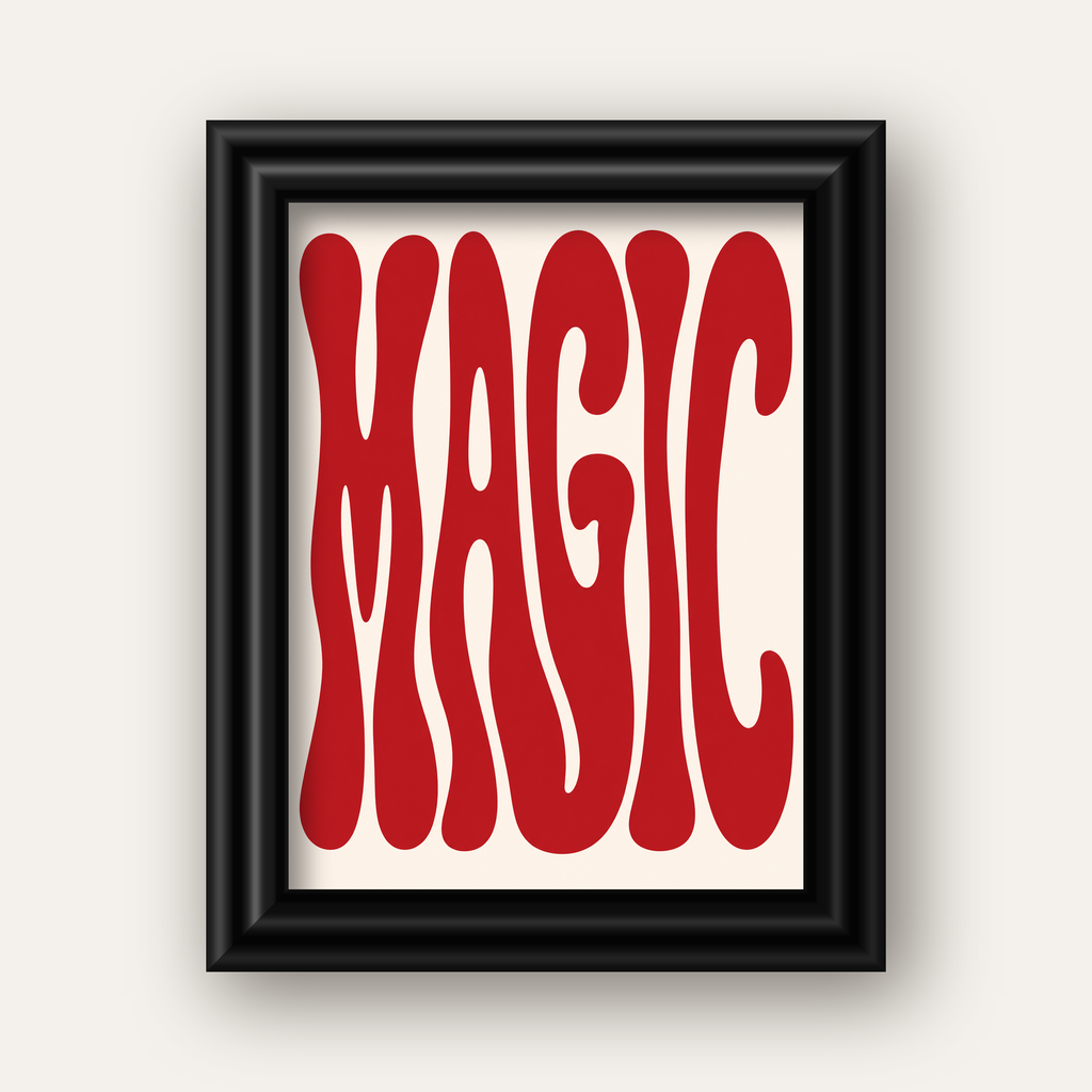 Retro Tipografi Magic Poster – Kırmızı Dalgalı Harfler Dekor — siyah galeri çerçeveli