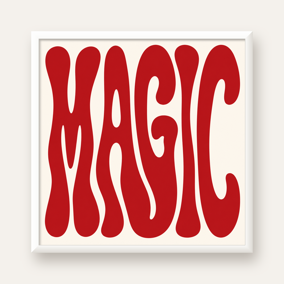 Retro Tipografi Magic Poster – Kırmızı Dalgalı Harfler Dekor — beyaz çerçeveli kare poster