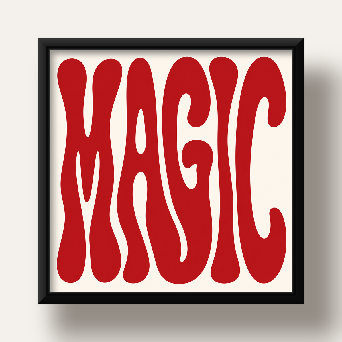 Retro Tipografi Magic Poster – Kırmızı Dalgalı Harfler Dekor — siyah derin çerçeveli