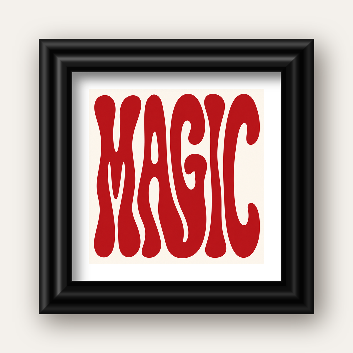 Retro Tipografi Magic Poster – Kırmızı Dalgalı Harfler Dekor — siyah galeri çerçeveli paspartulu