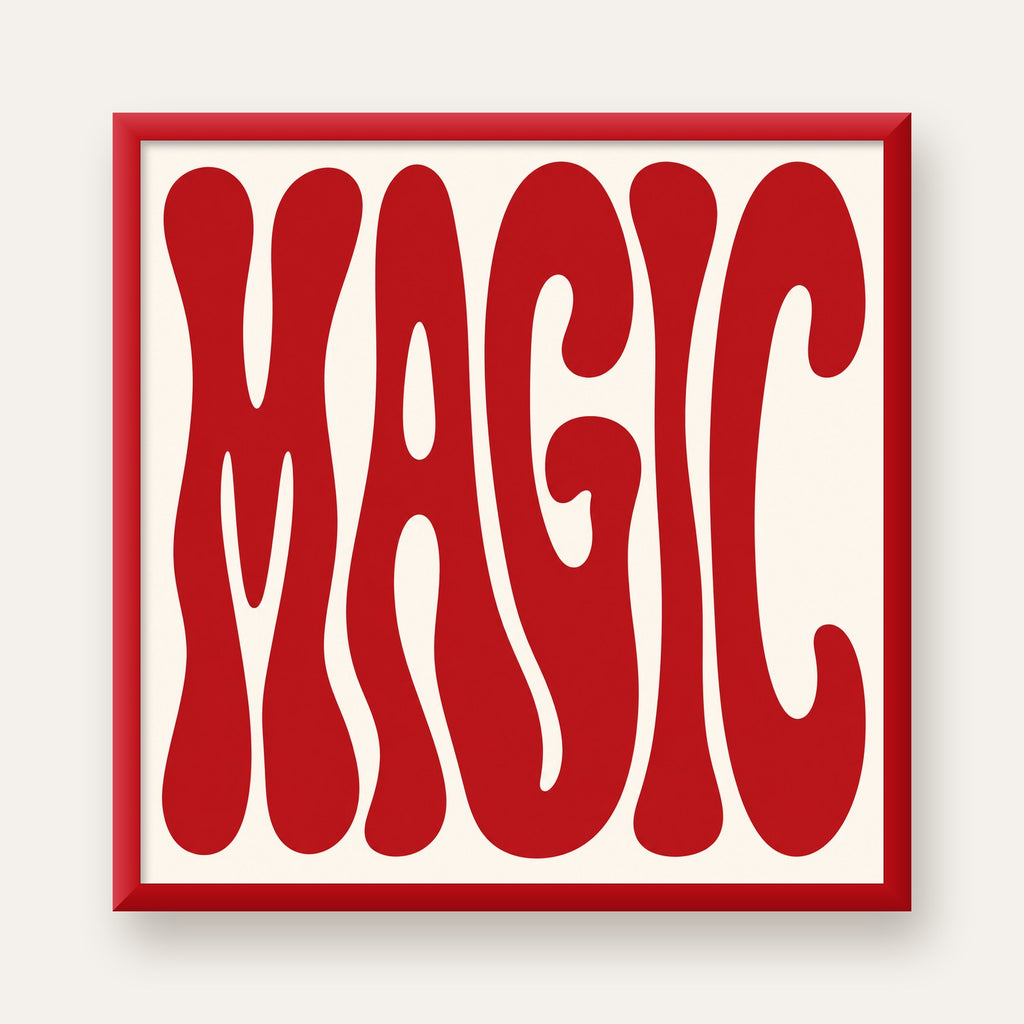 Retro Tipografi Magic Poster – Kırmızı Dalgalı Harfler Dekor — kırmızı çerçeveli