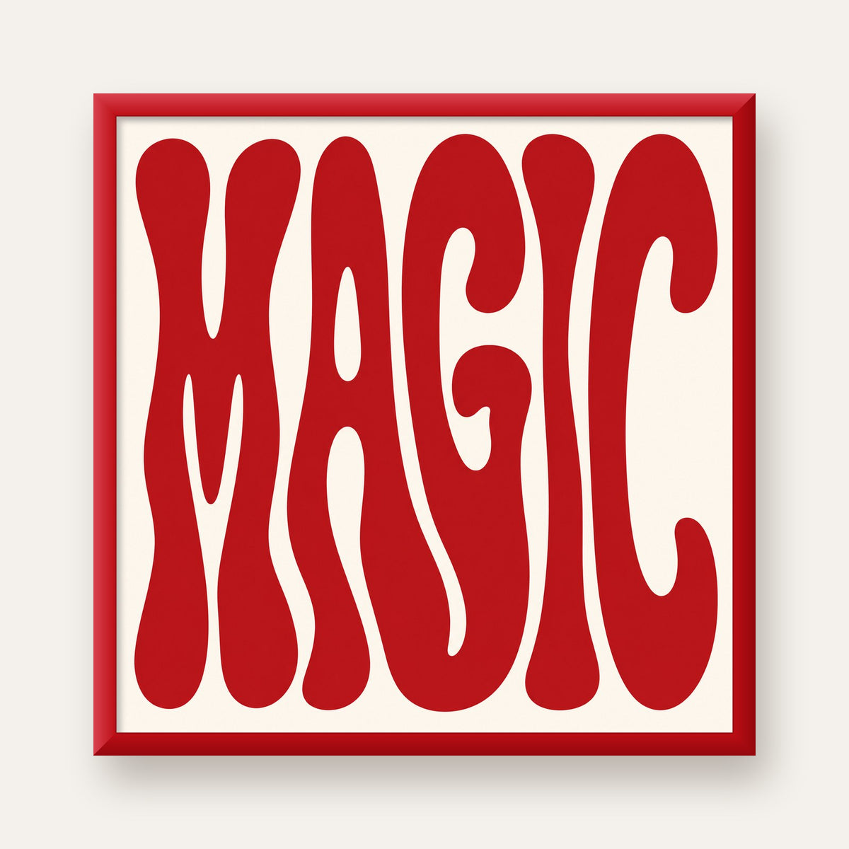 Retro Tipografi Magic Poster – Kırmızı Dalgalı Harfler Dekor — kırmızı çerçeveli