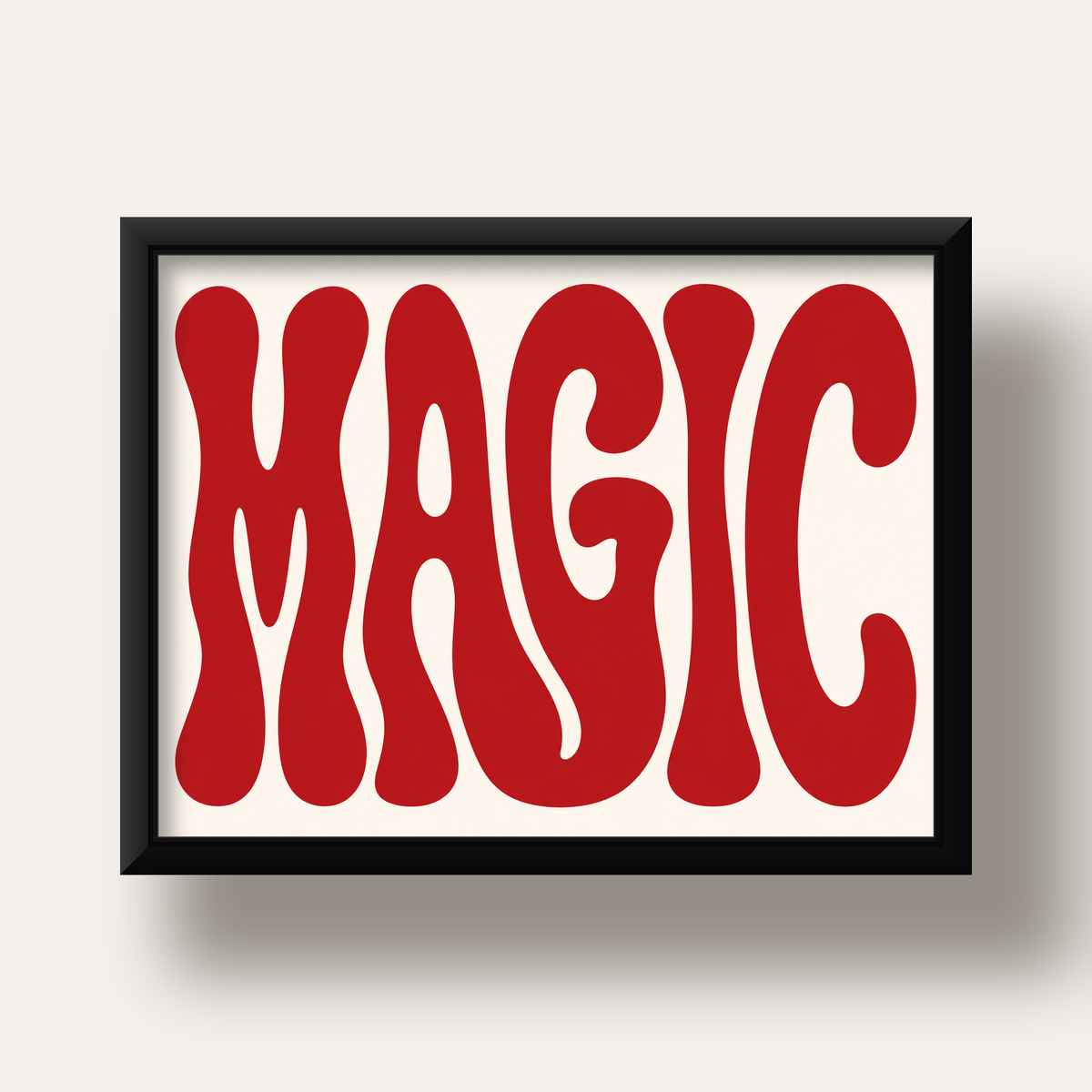 Retro Tipografi Magic Poster – Kırmızı Dalgalı Harfler Dekor — siyah derin çerçeveli