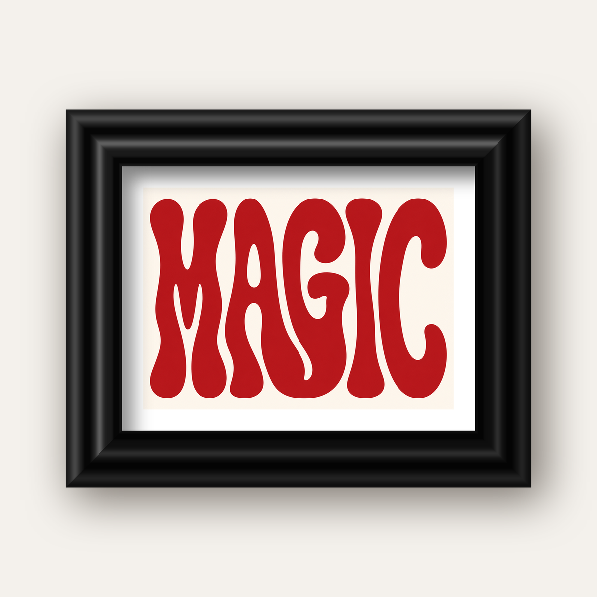 Retro Tipografi Magic Poster – Kırmızı Dalgalı Harfler Dekor — siyah galeri çerçeveli paspartulu