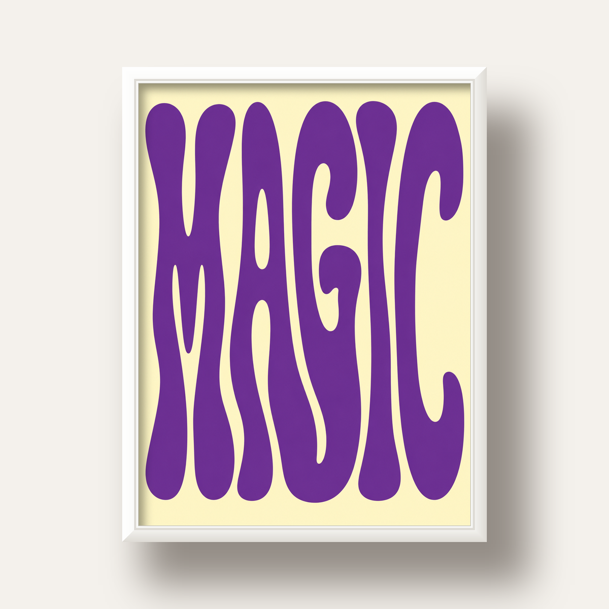 Mor Psychedelic MAGIC Yazılı Retro Poster Duvar Dekoru — beyaz derin çerçeveli