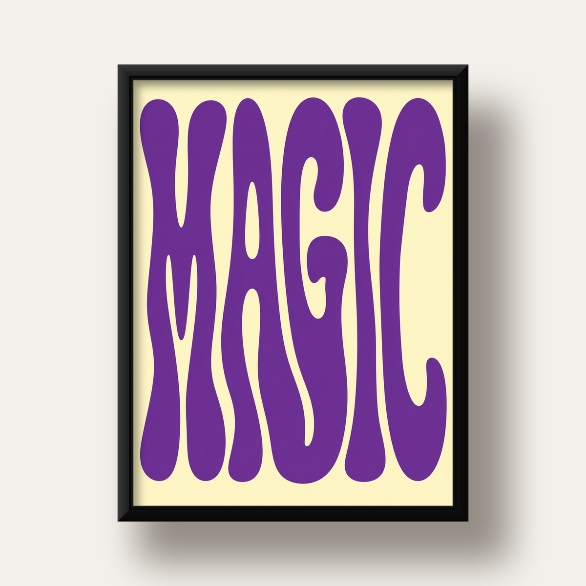 Mor Psychedelic MAGIC Yazılı Retro Poster Duvar Dekoru — siyah derin çerçeveli