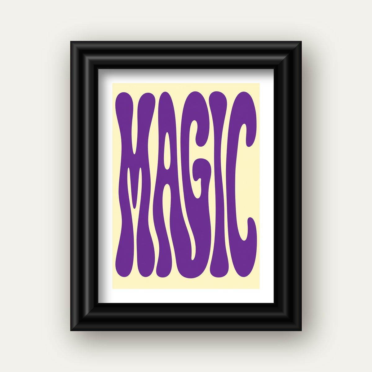 Mor Psychedelic MAGIC Yazılı Retro Poster Duvar Dekoru — siyah galeri çerçeveli paspartulu