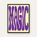 Mor Psychedelic MAGIC Yazılı Retro Poster Duvar Dekoru — Dikey baskı, düz siyah çerçeveli duvar posteri