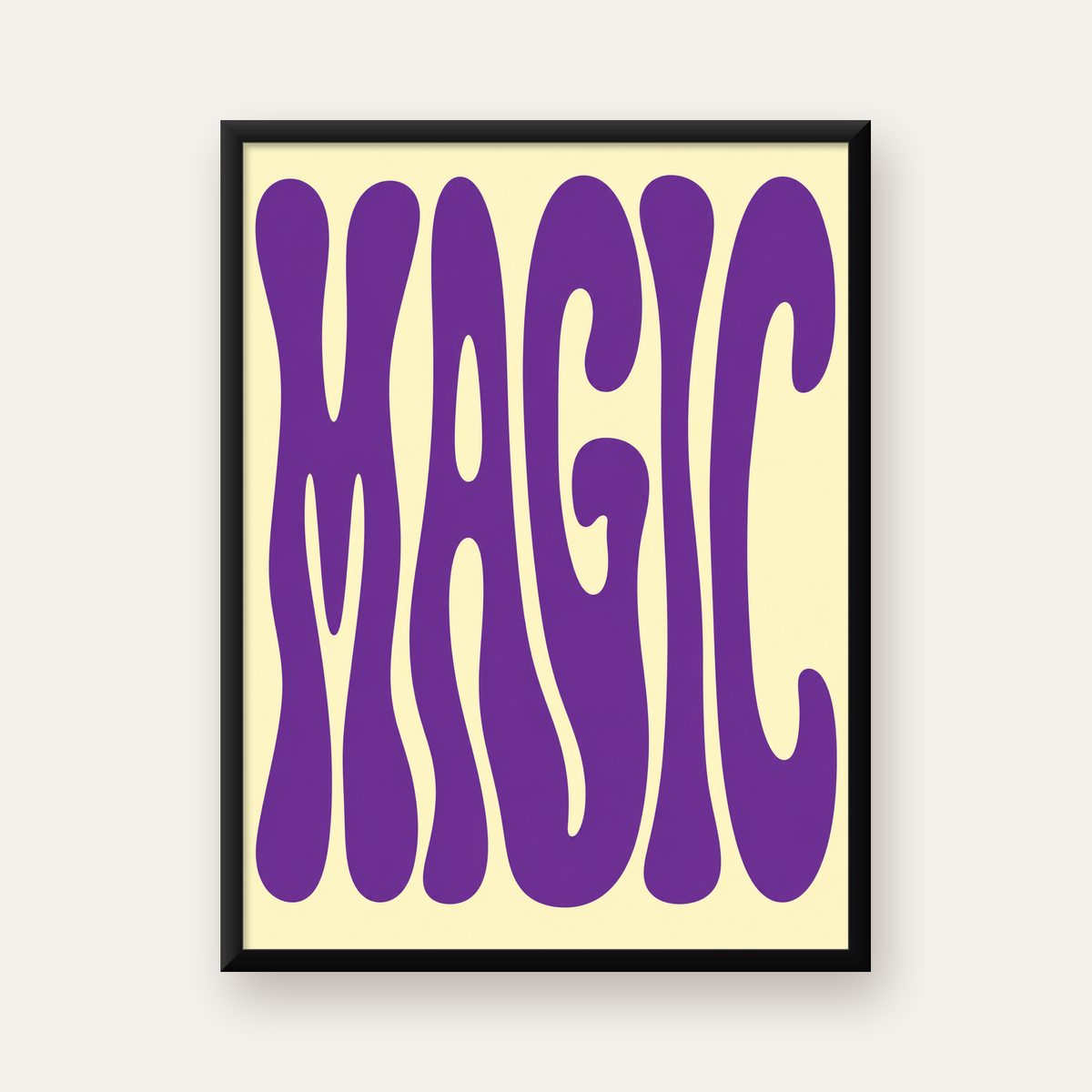 Mor Psychedelic MAGIC Yazılı Retro Poster Duvar Dekoru — Dikey baskı, düz siyah çerçeveli duvar posteri