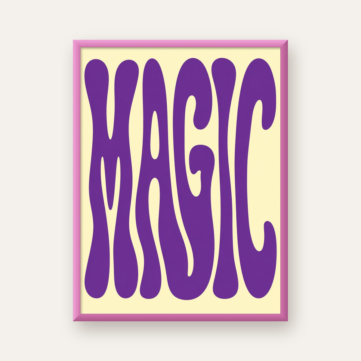 Mor Psychedelic MAGIC Yazılı Retro Poster Duvar Dekoru — pembe çerçeveli