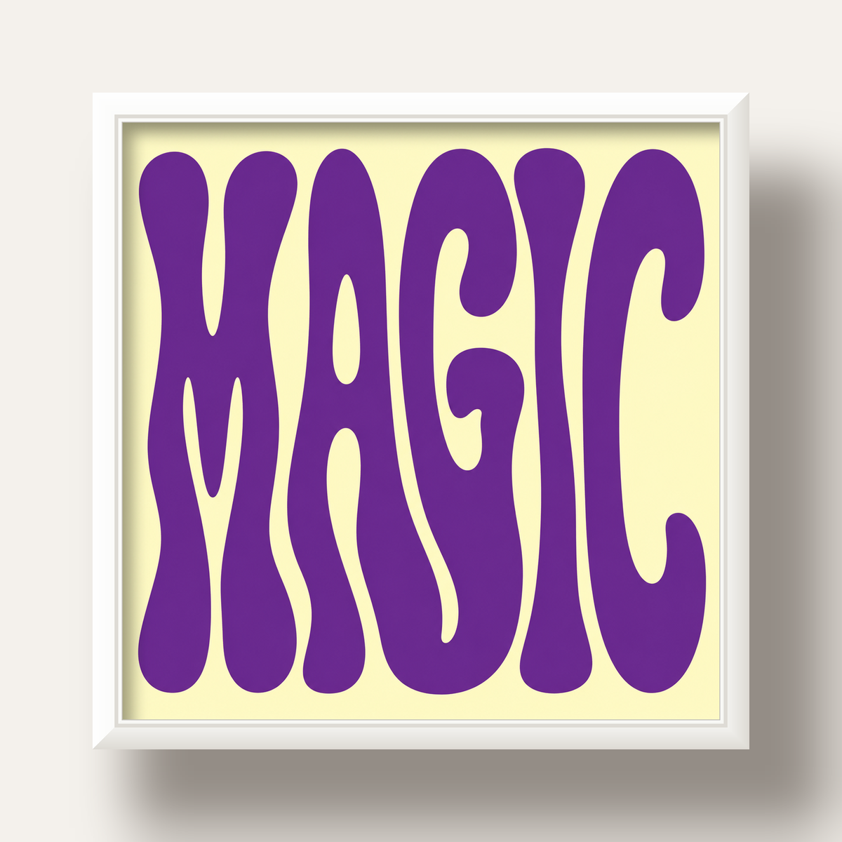 Mor Psychedelic MAGIC Yazılı Retro Poster Duvar Dekoru — beyaz derin çerçeveli