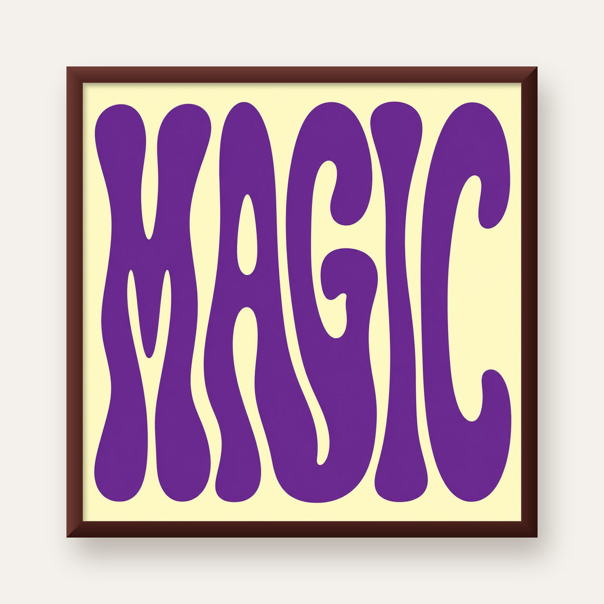 Mor Psychedelic MAGIC Yazılı Retro Poster Duvar Dekoru — ceviz çerçeveli