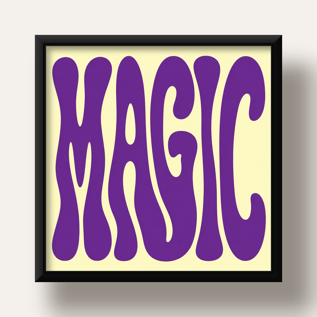 Mor Psychedelic MAGIC Yazılı Retro Poster Duvar Dekoru — siyah derin çerçeveli