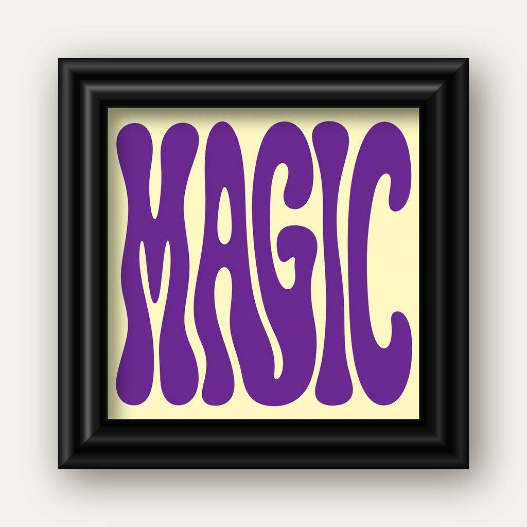 Mor Psychedelic MAGIC Yazılı Retro Poster Duvar Dekoru — siyah galeri çerçeveli