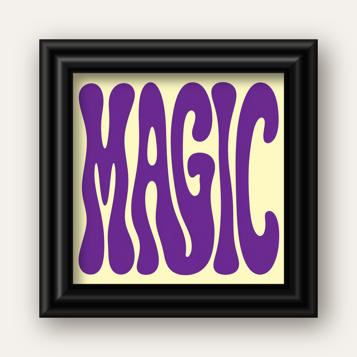 Mor Psychedelic MAGIC Yazılı Retro Poster Duvar Dekoru — siyah galeri çerçeveli