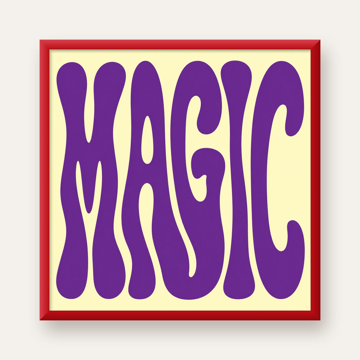 Mor Psychedelic MAGIC Yazılı Retro Poster Duvar Dekoru — kırmızı çerçeveli
