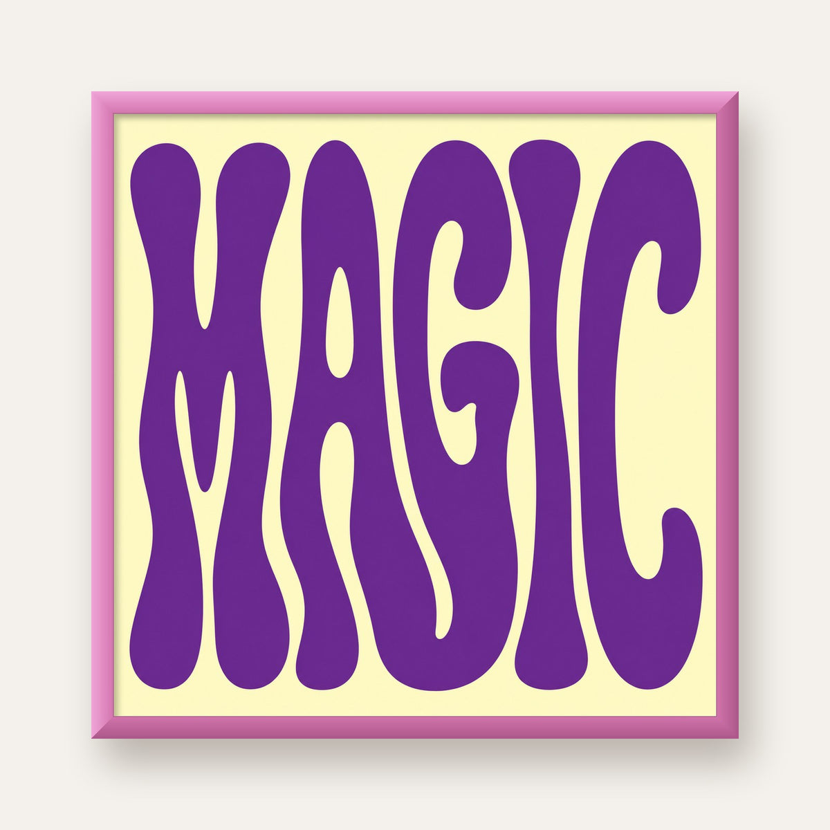 Mor Psychedelic MAGIC Yazılı Retro Poster Duvar Dekoru — pembe çerçeveli