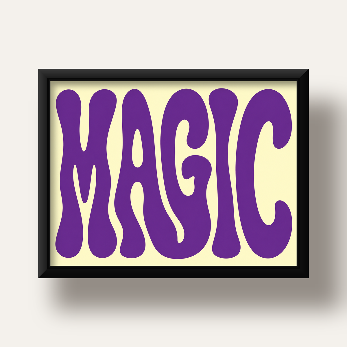 Mor Psychedelic MAGIC Yazılı Retro Poster Duvar Dekoru — siyah derin çerçeveli